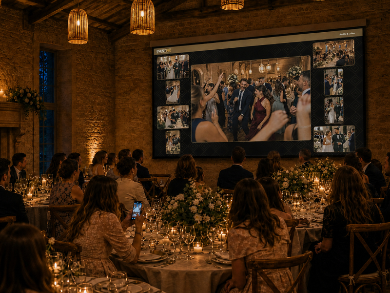 Eventipix Live projeté sur grand écran pendant un mariage
